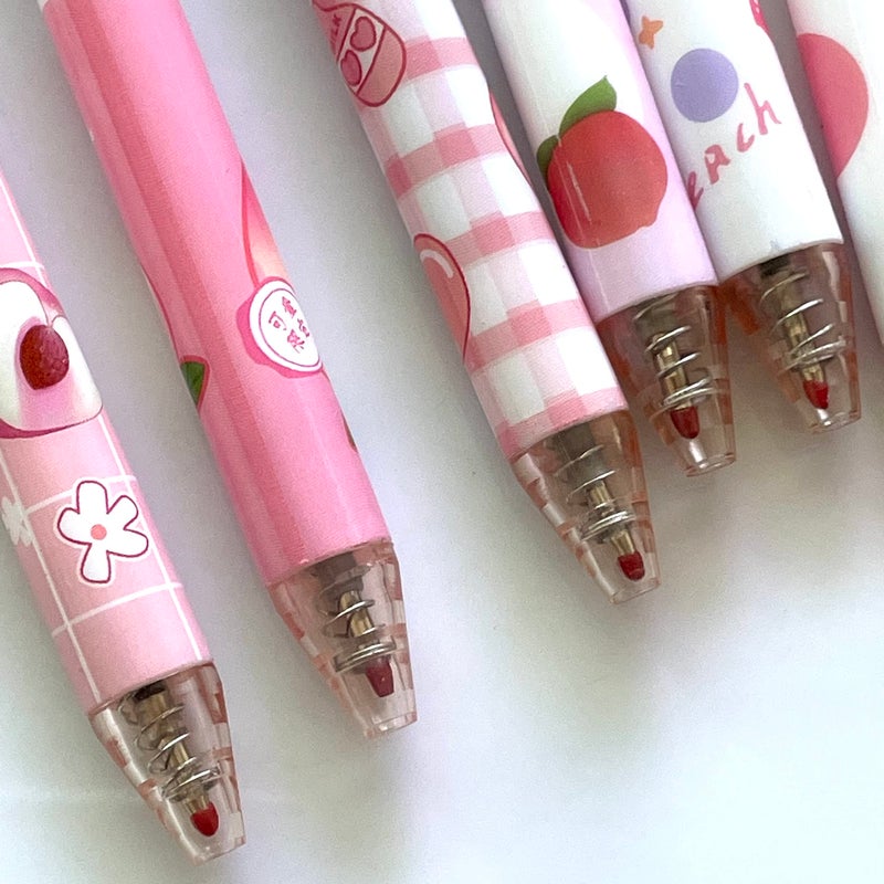 sencoo 5 pack Gel Pens Retractable Black Ink Rollerball Pens Students Stationery Fruit Peach Office Pens School Prize Girl Gift Pens - Image 4